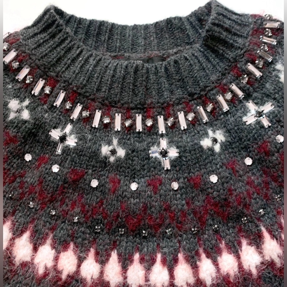 J. Crew Embellished Fair Isle Wool Blend Sweater Dress Gray S - Picture 6 of 9